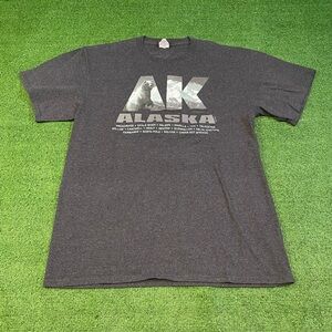 AK Alaska Polar Bear Mountains Graphic Major Cities Destination Airport Tee Lrg